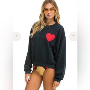 Aviator Nation Heart Stitch Relaxed Crewneck Sweatshirt